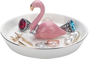 MAZYPO Uchwyt na pierścionek z flamingiem do naczynia na biżuterię, taca na drobiazgi, dekoracja flaminga, stojak na biżuterię, różowy wystrój łazienki, prezenty dla kobiet, nastolatek, na Boże
