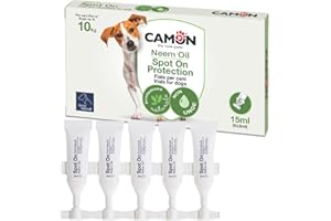 CAMON | Spot-On Protection Cane (0-10kg), 5 Fiale da 3ml con Olio di Neem, Naturale e Efficace
