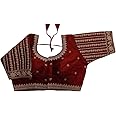 Pujia Mills Women's Readymade Blouse Embroidery Multi Coding Gold Thread Indian Ethnic Designer Stitched Readymade Saree Half Sleeve Blouse for Women for Saree Lehenga Choli