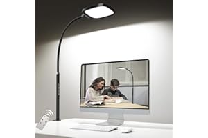 Lampy biurkowe LED z pilotem zdalnego sterowania, bravzurg 20W lampa biurkowa, wysoka jasność, duży obszar oświetlenia, obrót o 360°, światło biurka do monitora/biura / nauki - czarny