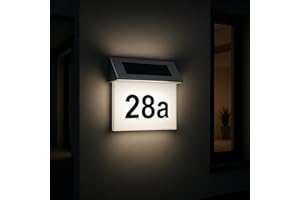 ‎MELITEC MeLiTec Solar-Hausnummer SH01 | moderne LED-beleuchtete Hausnummer | für außen, wasserdicht | aus Edelstahl | kabellose Solar-Hausnummernleuchte | Hausnummernschild inklusive Ziffern- & Buchstabenset