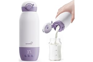 Flaschenwärmer baby unterwegs GROWNSY Tragbarer fläschchenwärmer für Reise Schnellheizender mobiler Babyflaschenwärmer mit 10000mAh Akku 600ml Kapazität und Präzise Temperaturkontrolle, Altrosa