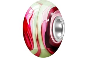 Andante-Stones Argento 925 e Vetro di Murano Perlina Bead di Colore Rosa, Bianco, Verde Ciondolo da Donna Charm per bracciali e collane Europei + Sacchetto di Organza