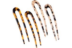 Sibba 4 Pièces Kit Pince à Cheveux en Forme de U Pince A Chignon Français Cellulose écaille de Tortue épingle à Cheveux en Forme De U Bâton Cheveux Marriage Accessoires Coiffure Barettes Femme Filles