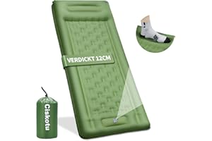Ciskotu Materassino Autogonfiabile, 12CM Materasso da Campeggio Ultraleggero con Pompa a Pedale e Cuscino, Materassino Trekking, Materassino Campeggio Singolo per Tenda, Zaino in Spalla