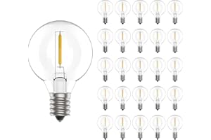 Svater G40 LED Lampadina di ricambio per Catena Luminosa AC220-240V E12 Edison Stile Vintage Luce Caldo Giallo 2700K Filamento 1W Plastica Angolo 360 Gradi Dimmerabile 25pcs (Non per le luci solari)