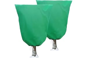 Jusdoja Plant Fleece Frost Protection Covers, 2pcs 120x80CM Winter Garden Horticultural Fleece Bags 80gms for Outdoor Plants Bushes Shrub with Drawstring, No Zipper