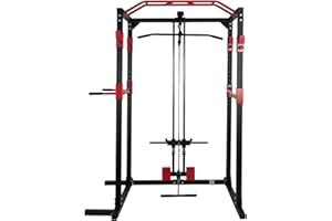 EIGFOH Jaula de Musculación,Equipo de Ejercicio de Musculación,Multifuncional para Sentadillas con Barras de Dips Acoplables y 2 Puntales de Seguridad Macizos,Torre y Jaula Multiestación