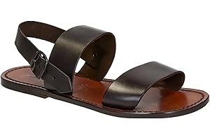 GIANLUCA - L'ARTIGIANO DEL CUOIO Handmade Mens Sandals in Dark Brown Leather Made in Italy