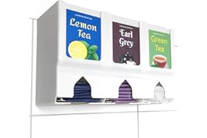 MARTEA Teeregal für die Wand - hängender Teebeutelspender zur hochkant Tee Aufbewahrung als Gastro Küchen Organizer (weiß, ohne Deckel)