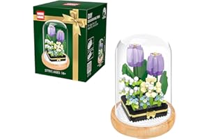 Fiotha Blumen Bausteine ​​​​Set, mit Schutzhülle, für Geschenk zum Valentinstag, Muttertagsgeschenk, Kunstpflanzen Bausteine ​​​​für Erwachsene Mit Staubschutz,Weihnachten,Erntedankfest (Lila Tulpe)