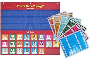 CHEN0-SUPER Who is Here Today - Attendance Pocket Chart with 72 Cards, Classroom Management Pocket Chart for Health Record, Perfect for Classroom, Kindergarten, Preschool
