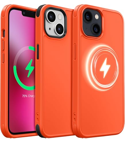 Captor Cover Custodia Colorata compatibile per MagSafe in Silicone Rigido per iPhone 14 6.1, Protezione Con Griglia di Ventilazione Bordo Rialzato per Schermo e Fotocamera (Coral Orange