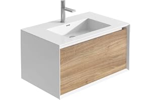 The Bath People Dali Bathroom Furniture Storage Wall Mounted Hung Vanity Unit With Resin Basin Sink Soft Close Drawer White Oak- 750mm