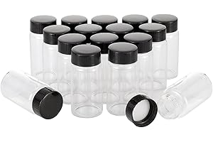 Unxuey 16 Stück 25 ml Probenröhrchen aus Glas, transparent, tragbare Labortestflaschen mit Schraubverschluss