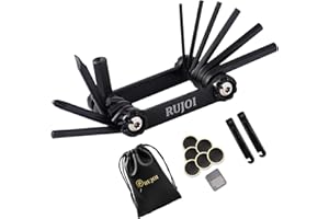 RUJOI Kit de réparation de vélo Kit d'outils, kit d'outils multifonctions 10 en 1 clé hexagonale, 2 pièces levier de pneu sans support,