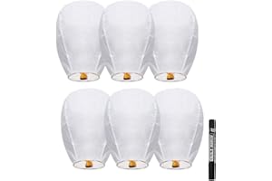 PRVCFZ 6 PCS Paper Lanterns, Chinese Lanterns, Lanterns to Release in Memory, White Lantern for Weddings, Birthdays, Parties,Memorials and Much More, Paper Lampshade, Christmas to Make Wishes