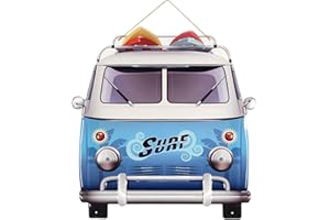 CAPRILO. Placa de Pared Decorativa Colgante de Metal Furgoneta Surf Azul. Cuadros y Apliques. Regalos Originales. Decoración para el Hogar. 48 x 1,20 x 50 cm