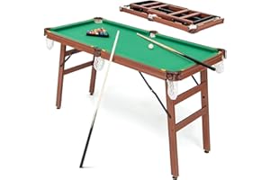 SPOTRAVEL 4FT/4.5FT Billiards Table, Folding/Non-folding Snooker Table with 2 Cue Sticks, 2 Chalks, 16 Balls, Triangle & Brush, Portable Pool Game Table Set
