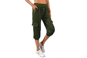 heekpek Femme Pantalon 3/4 Chic Ete Ample Pantalon Jogging Cotton Casual Pantacourt Pantalon de Yoga Pilattes Pantalon Décontracté avec Poches