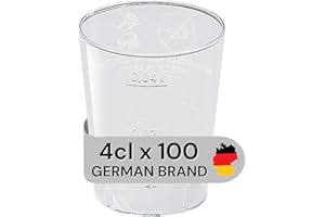 ‎LOGIPACK GERO Schnapsbecher Made in Germany | Eichstrich 2cl / 4cl | Shotbecher Plastikbecher Einwegbecher aus Kunststoff PS (Polystyrol), Transparent klar (100)