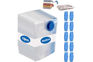 YOUNTHYE Worki próżniowe na ubrania, 60 x 40 cm, wielokrotnego użytku, z zaworem, zamkiem błyskawicznym, nie zawierają BPA, worki próżniowe do przechowywania ubrań, kołder, pościeli, 10 sztuk