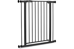 hauck Open N Stop 2, Nero - Cancelletto per Bambini e Cani Senza Estensione - Larghezza Regolabile da 75 a 80 cm, Alto 77 cm, Apribile con una Mano in Entrambe Direzioni, Solo per Uso Interno