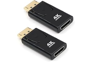 EasyULT 2pcs Adaptador DisplayPort a HDMI, DP Convertidor Macho a Hdmi Hembra, Resolución 4k Ultra Full HD de 1080p, para Monitor, Proyector, Mac, Tableta(Negro)