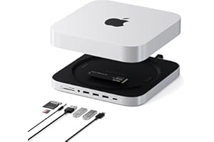 SATECHI Mac Mini Hub & Soporte con Carcasa SSD NVMe/SATA M.2, Mac Mini Dock USB C, Datos a 10Gbps, 3X USB-A 5/10Gbps, Jack de Audio, para Mac Mini M2/M1 y Mac Studio (No Compatible con M4)