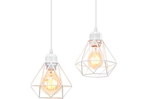 TOKIUS 2 Piezas Lámparas Colgantes Vintage Ø16cm Retro Lámpara de Techo Diseño de Jaula de Hierro Blanco E27 Plafón Iluminación de Techo Interior para Pasillo Porche Cocina Dormitorio (Colgante 1 Luz)
