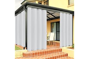 FICARICO Outdoor Vorhang Wetterfest mit Ösen Oben und Unten, Outdoor Vorhänge Sonnenschutz Wasserdicht Blickdicht Gardinen für Pavillon, Benutzerdefinierte Größe -1 Stück, Weiß, B254xH160cm