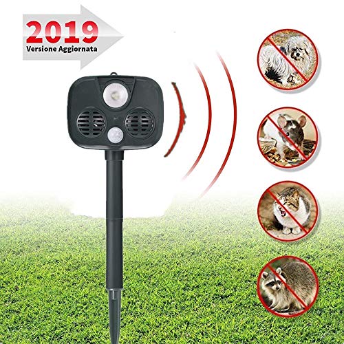 MKZWYY Ahuyentador Espantar Pájaros Gatos Perros Ratones Repelente Exterior de Animales Ultrasonidos Rayos Infrarrojos Guarda de Jardín Patio Huerto Verde