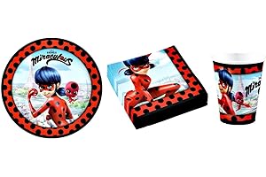Amscan Europe Amscan Miraculous Lady Bug – 36-teiliges Party-Set – Teller, Becher, Servietten – Party-Dekoration