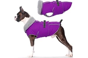 Lelepet Warm Dog Coat, Windproof Reflective Dog Fleece Lined Vest, Dog Jacket Winter Coat Dog Cold Weather Coats with Adjustable Buckle, Dog Snowsuit Dog Coat for Small Medium Large Dogs, Purple M