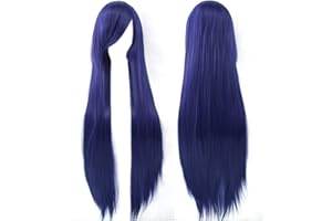 Fouriding 31" Dark Blue Women's Long Straight Cosplay Party Wigs Hairpieces Hair Cap Lolita Style Anime Wig