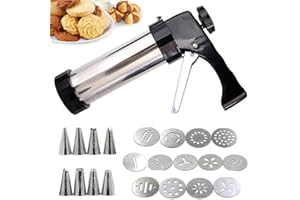 DuzLink Lot de seringues à pâtisserie en Acier Inoxydable avec 13 presses à Biscuits Snk Kit de Presse à Biscuits en Acier Inoxydable avec 13 disques, 8 Conseils de glaçage pour Les Biscuits