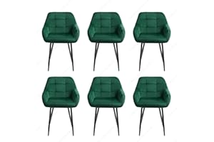 JINPALAY Pack 6 Sillas de Comedor de Terciopelo Sillas Cocina Modernas Silla Tapizada Verde Estructura de Metal para Comedor, Cocina (6)