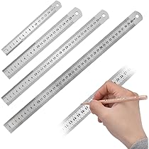 Vueinrg Set van 4 liniaal van roestvrij staal, 15 cm, 20 cm, 30 cm, 40 cm, dubbelzijdig, voor engineering, onderwijs, kantoor