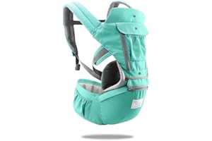 SONARIN 3 in 1 Multifunzione Hipseat Marsupio Baby Carrier,Porta bebè,Portantina per bebè,Anteriore e Posteriore,100% Cotone,Ergonomico(Verde)
