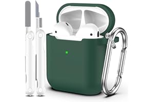 R-fun AirPods 2. generacji i 1. generacji, etui z zestawem do czyszczenia i wkładkami dousznymi (2 pary), miękkie silikonowe etui ochronne do Apple AirPods,Czarny Zielony