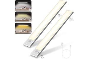 FLOWood sotto l'armadio led cucina ha portato 20CM, 250LM illuminazione armadio con rilevamento del movimento 3 modalità di colore dimmerabile, 1500 mAh USB ricaricabile striscia(20CM-2PACK)