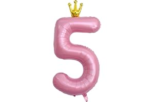 ASTARON Nummer 5 Luftballon 40 Zoll Zahlen Luftballon für Geburtstag Party Dekorationen, große Folienballon mit Krone für 5th Birthday Party Dekorationen Mädchen Geburtstag Dekor