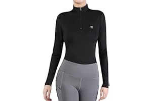 Harrison Howard Women's Equestrian Sweat Absorption Quick Drying Horse Riding Long Sleeve Shirt 1/4 Zip Base Layer