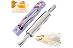 JOKILY Rodillo Amasar de Acero Inoxidable, Rodillo de Cocina para amasar, Hornear Rodillo Antiadherente Rodillo Reposteria, para Pizza, Galletas de Pastelería, Masa, Galletas, Fondant