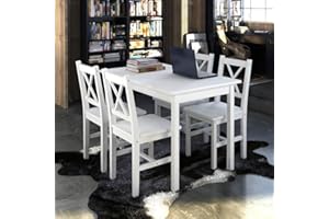 Hommdiy 5-TLG. Essgruppe, Holztisch Sitzgruppe Esstischset Esstisch mit 4 Stühle (Weiß)