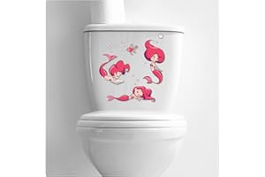 Pink Mermaid Bubbles & Fish Stickers [Waterproof] Photographic Quality Decal, Toilet Decor Graphics DIY Peel & Stick Perfect for Bathroom, Cars & Other Home Projects. LaoGraphics® (Mermaids)
