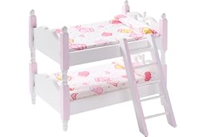 DORCCSI Puppenhaus-möbel Aus Holz Puppen-etagenbett Maßstab 1:12 Puppenhaus-bett Aus Holz Mit Leiter Und Geblümter Bettwäsche Realistisches Diy-puppenbett Puppenhaus-möbel Für Puppenhaus-zubehör Stil 2