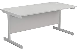 Office Hippo Heavy Duty Rectangular Cantilever Desk, Home Office Table + Integrated Cable Ports, PC Desk For Office or Home, 5 Yr Wty - White Frame/White Top, 120cm x 80cm