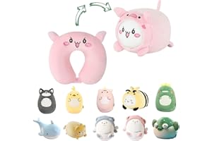 JOYRAVO Poduszka podróżna 2 w 1 dla dzieci - miękki i uroczy pluszowy zwierzak, który przekształca się w poduszkę pod szyję w kształcie litery U dla najwyższego komfortu podczas samolotu, pociągu,