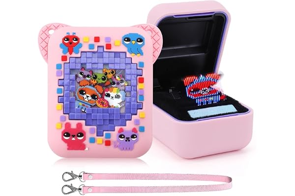 RuiDay Étui en Silicone pour Bitzees Jouet Numérique Interactif Animaux Compagnie,Bitzees Interactive Digital Pet,Housse Protection Souple pour Animaux Compagnie Virtuel avec Lanière(Rose)